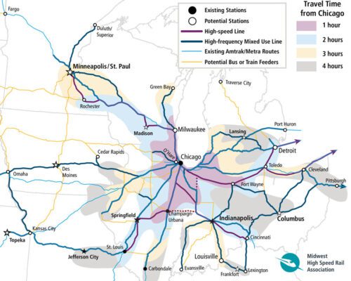 Midwest map of travel times