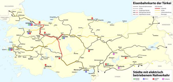 Rail transport map of Turkey