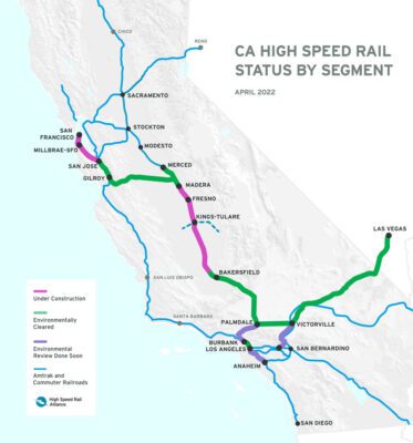 Current status of the segments making up California's high-speed rail network.