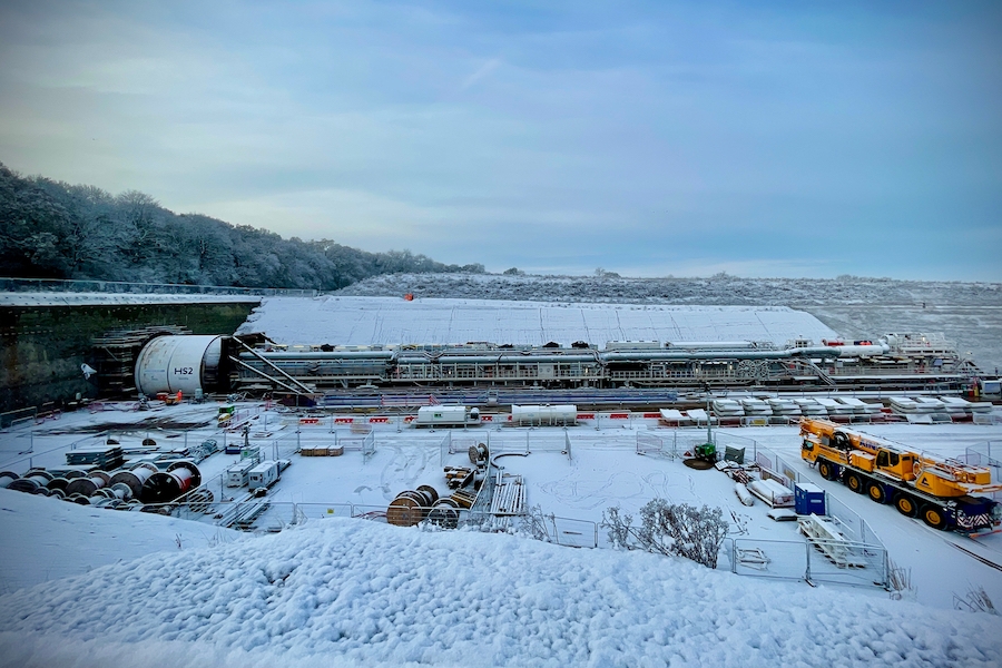 Tiny HS2 VL 33107 TBM Dorthy ready to launch at Long Inchington Wood Tunnel North Portal