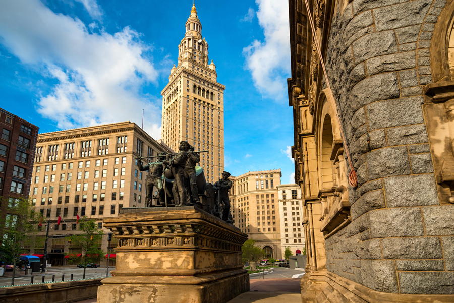 Cleveland Was Memorial in foreground, Terminal Tower in background.