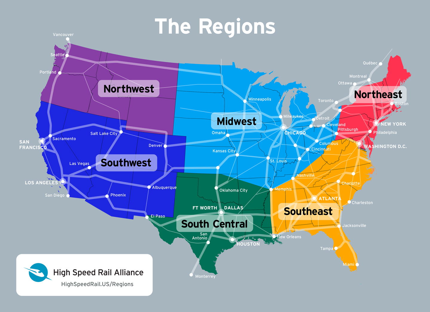 A national map showing the country split into six regions.