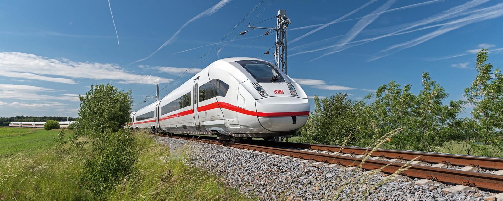 An ICE-4 high-speed train is posing on a test track on a sunny day.