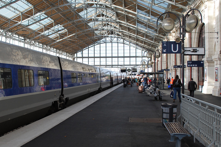 A TGV train is stopped at La Rochelle station in France. 