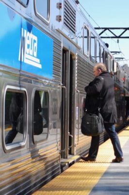 Man boarding a Metra Electric train