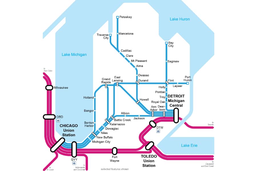 Michigan Rail Vision Map Transit Style