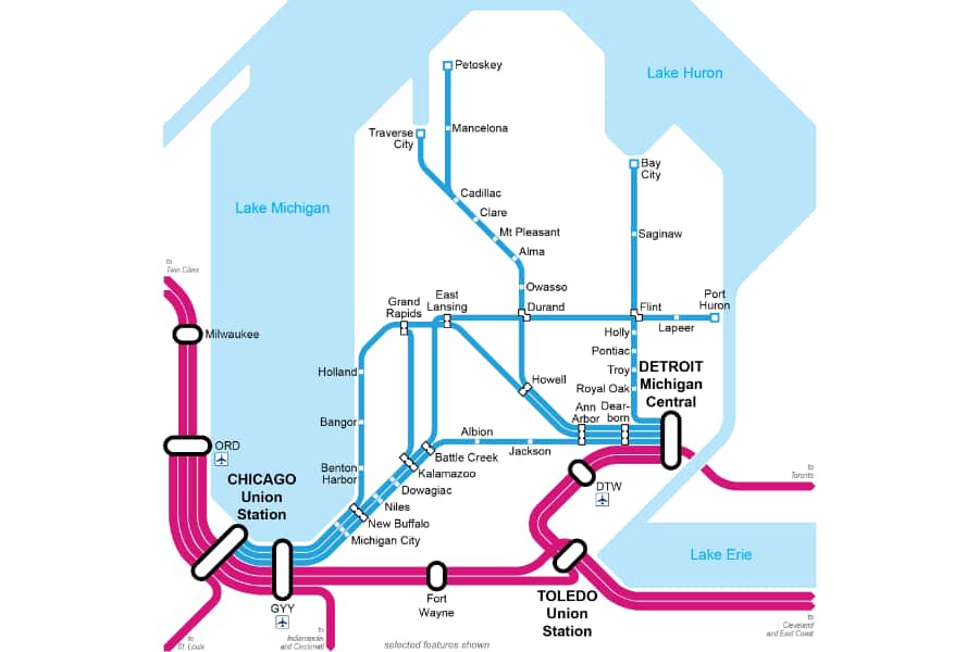 900x600 Michigan Rail Vision Map Transit Style