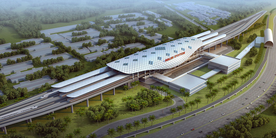 Rendering of future high-speed rail station on the outskirts of Jakarta.