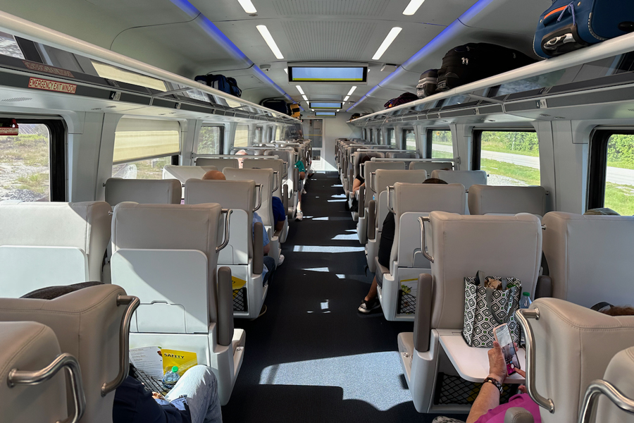 The interior of a Brightline coach