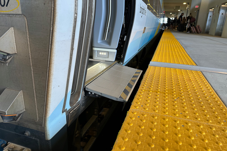 There is a bridge plate that extends from Brightline trains to fill the gap between the train and the platform.