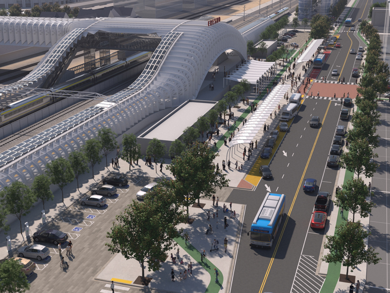 A conceptual rendering of a new high speed rail station in Fresno.