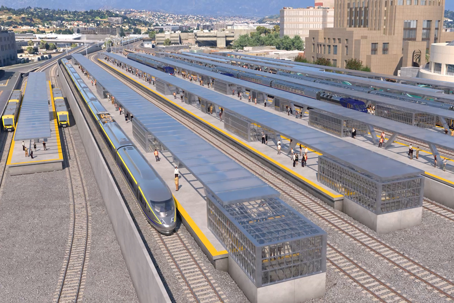 A rendering of the future expanded platforms at LA Union Station for high-speed rail.