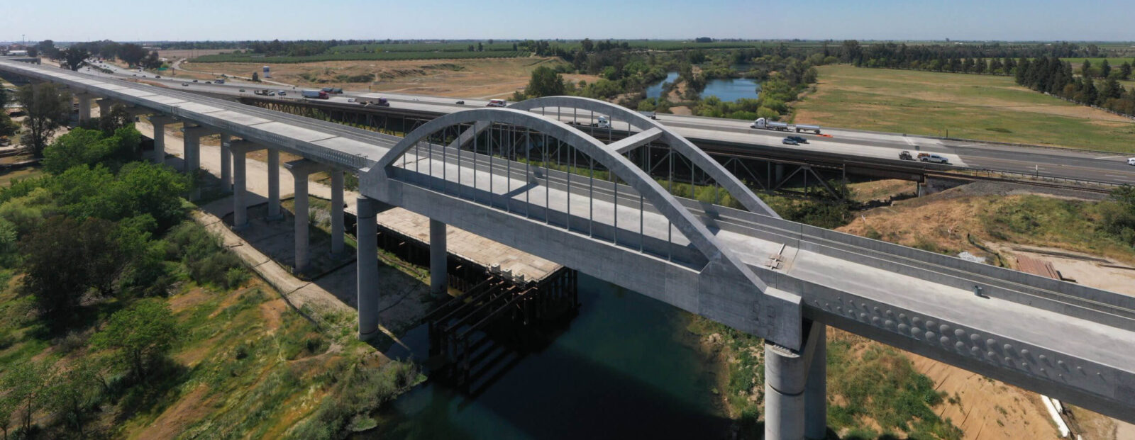 A drone shot of the 4,740-foot long San Joaquin River Viaduct