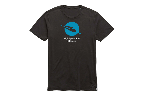 A black T-Shirt with the High Speed Rail Alliance logo on the chest.