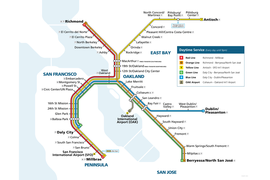The BART system map.