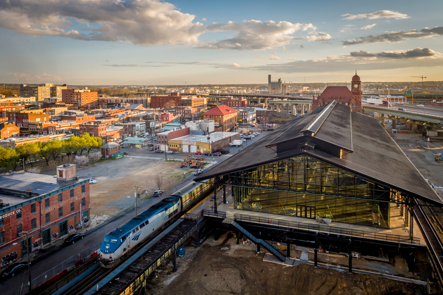 An Overhead view of the Amtrak Station in Richmond, VA 