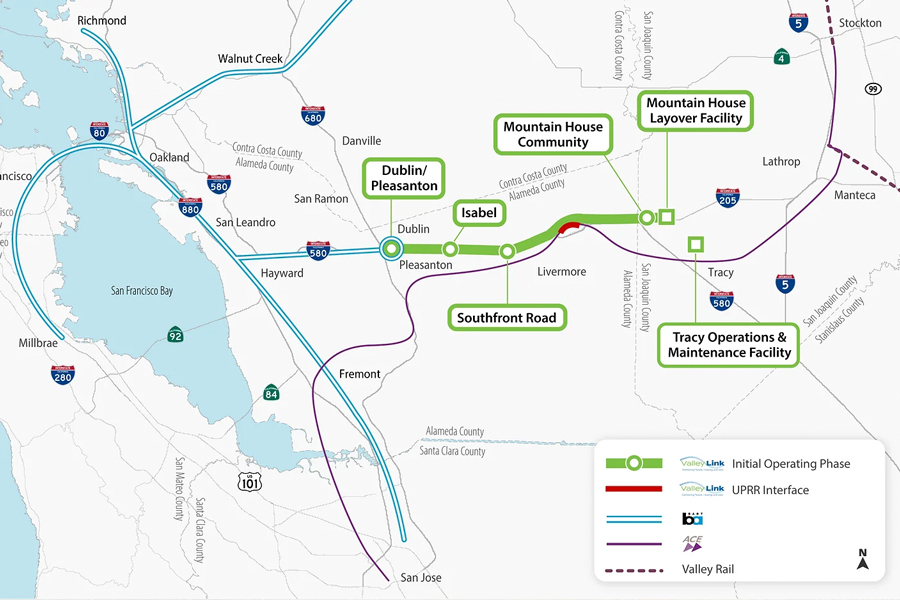 A map of the Valley Link Phase I route.