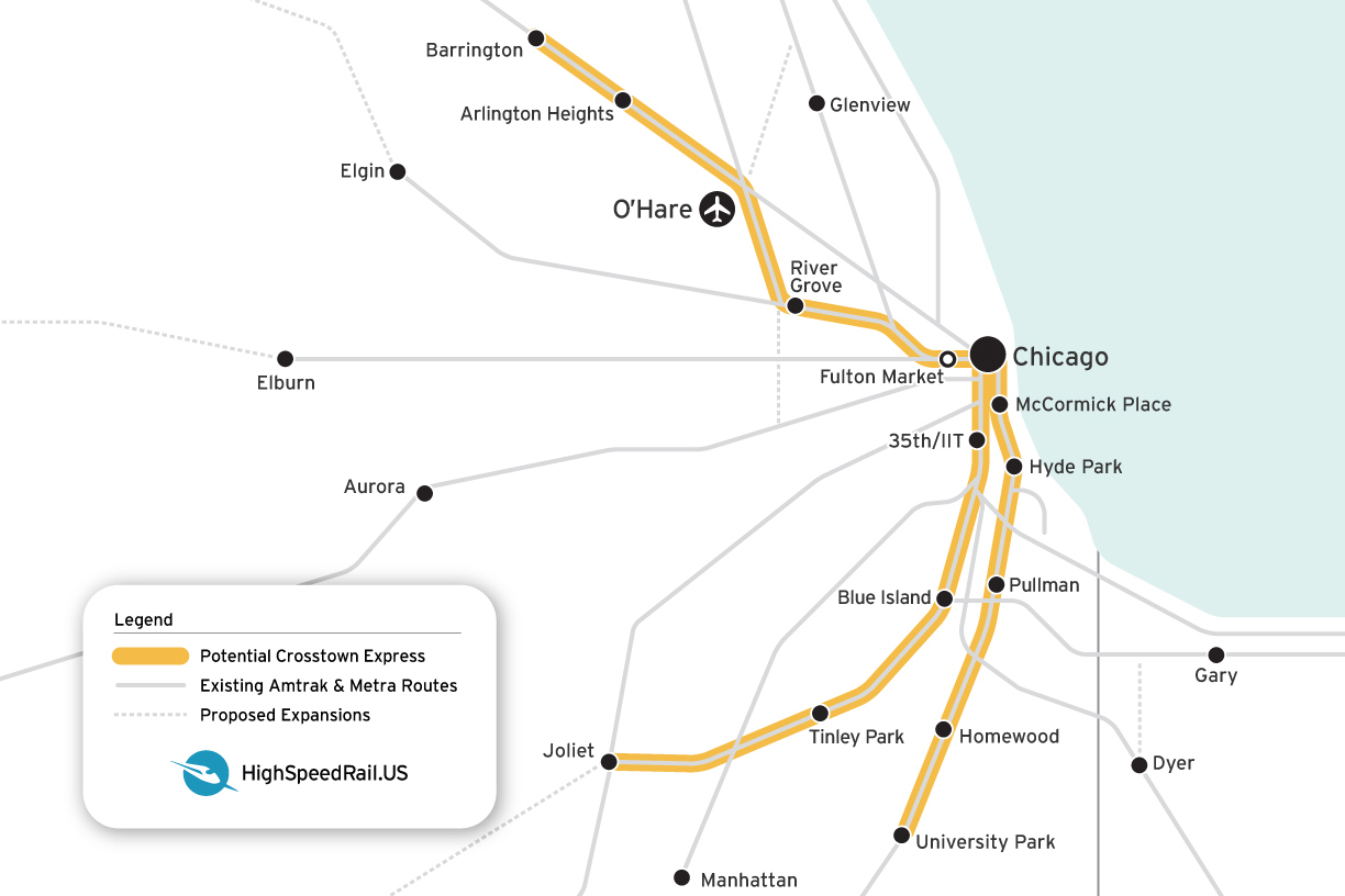 A map showing a potential Crosstown express