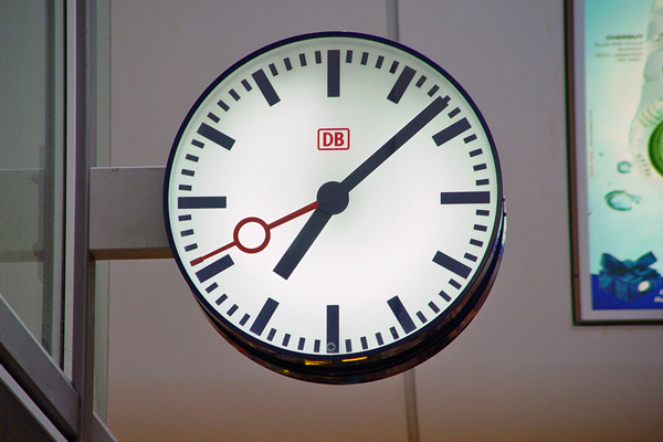 A German railway clock upclose.