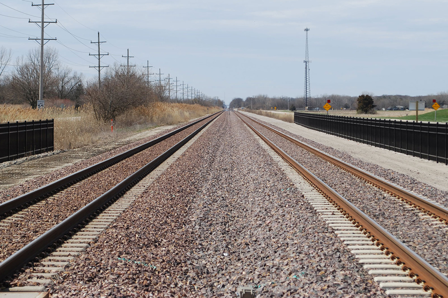 A new double track railroad heading away from the camera.