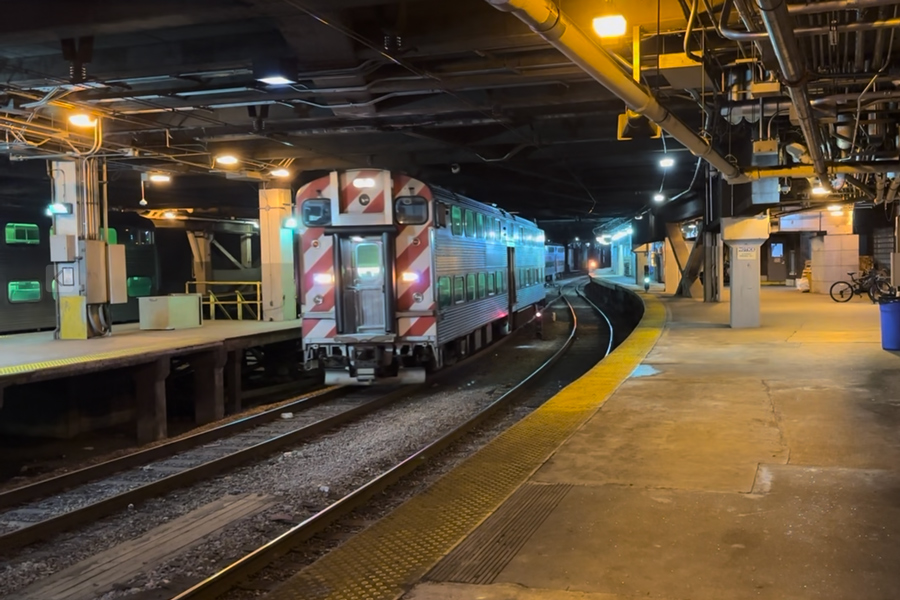 Metra_Millennial_Station_Harnish_900x600 A Metra Electric train is pulling into Millennium Park Station demonstrating the very low clearances.